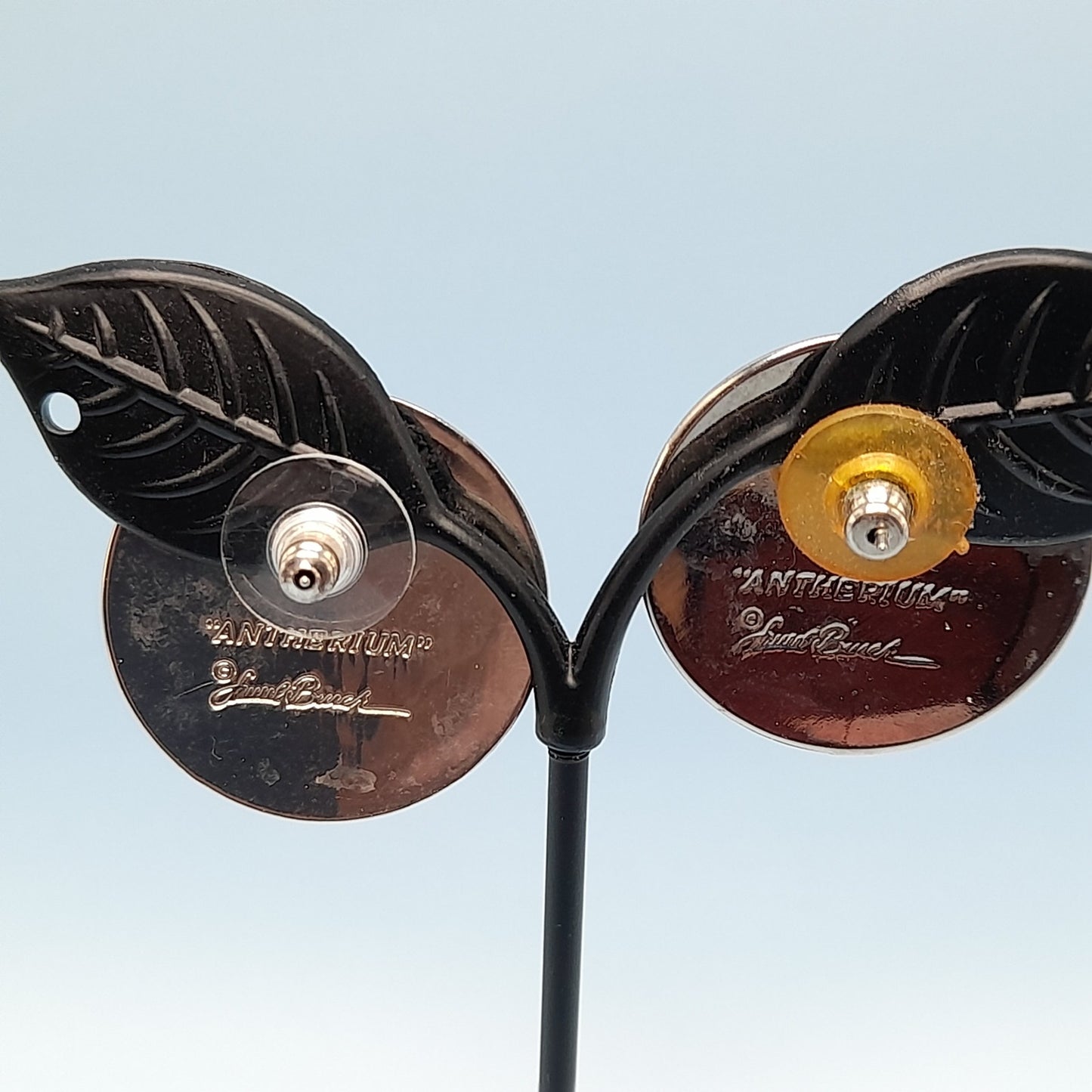 Vintage Laurel Burch Antherium Rhodium Plated Earrings