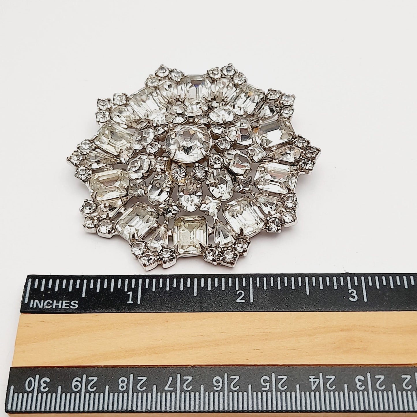 Vintage Wiesner Clear Rhinestone Wedding Brooch - Rhodium Plated, 1960s, 2 1/2 Inches