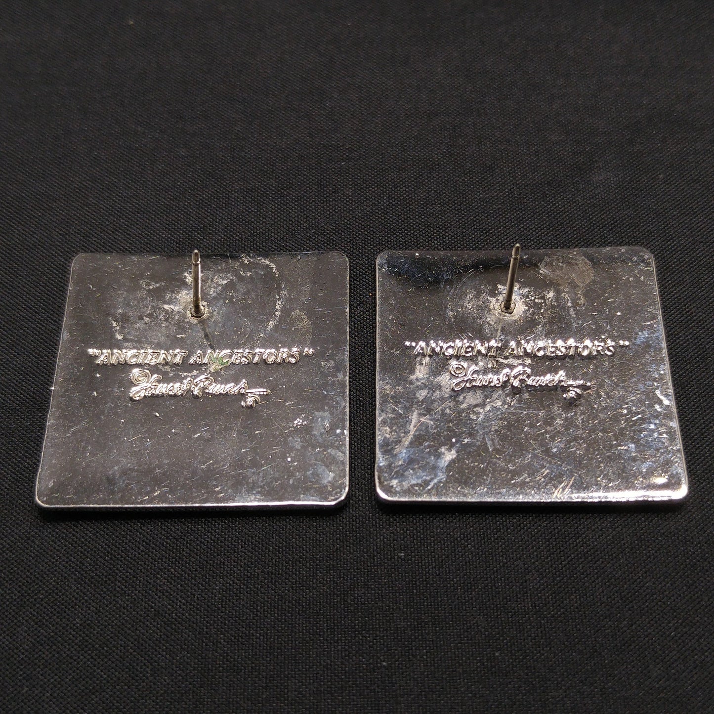 Vintage Laurel Burch "Ancient Ancestors" Post Earrings, Rhodium Plated