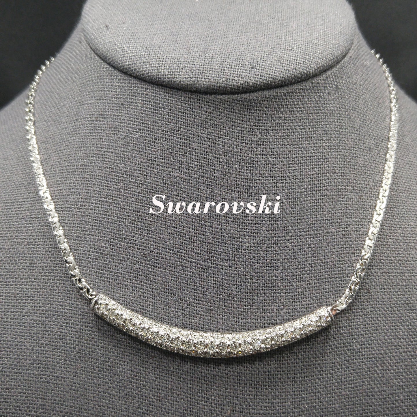 Vintage Swarovski Necklace – Rhodium Plated Pavé Clear Rhinestones, 1990s