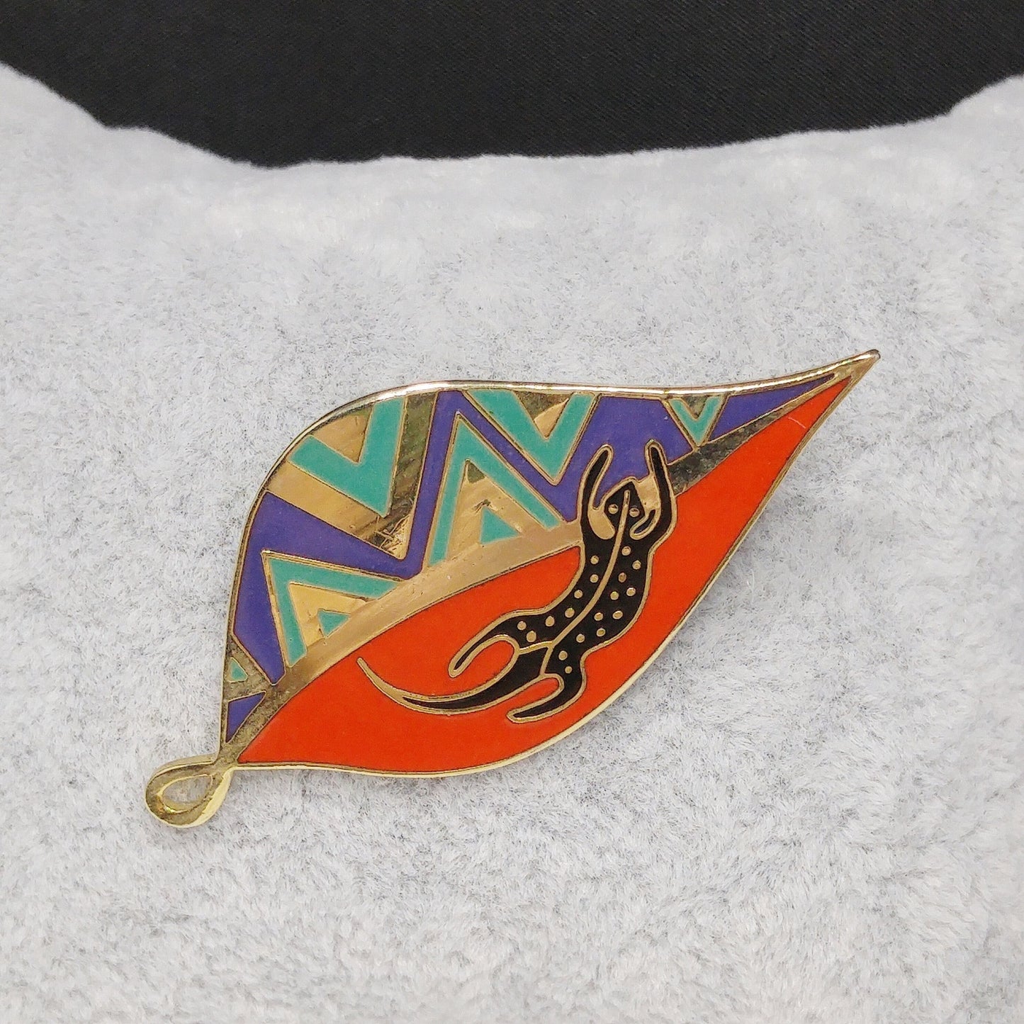 Laurel Burch "Leaf Lizard" Brooch & Pendant, Cloisonné Gold Plated, Enamel, 1980s Vintage Jewelry