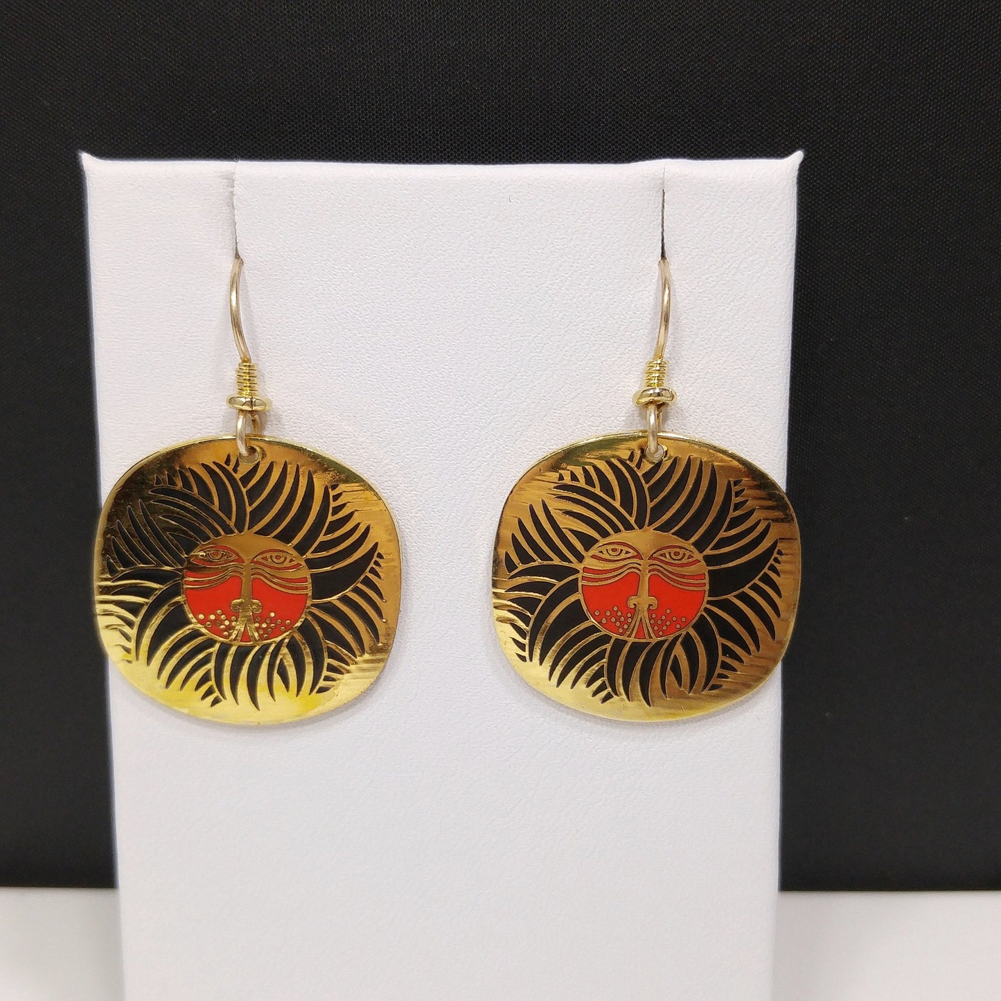 Vintage Laurel Burch "Eskimo Lion" Drop Earrings, Gold Plated