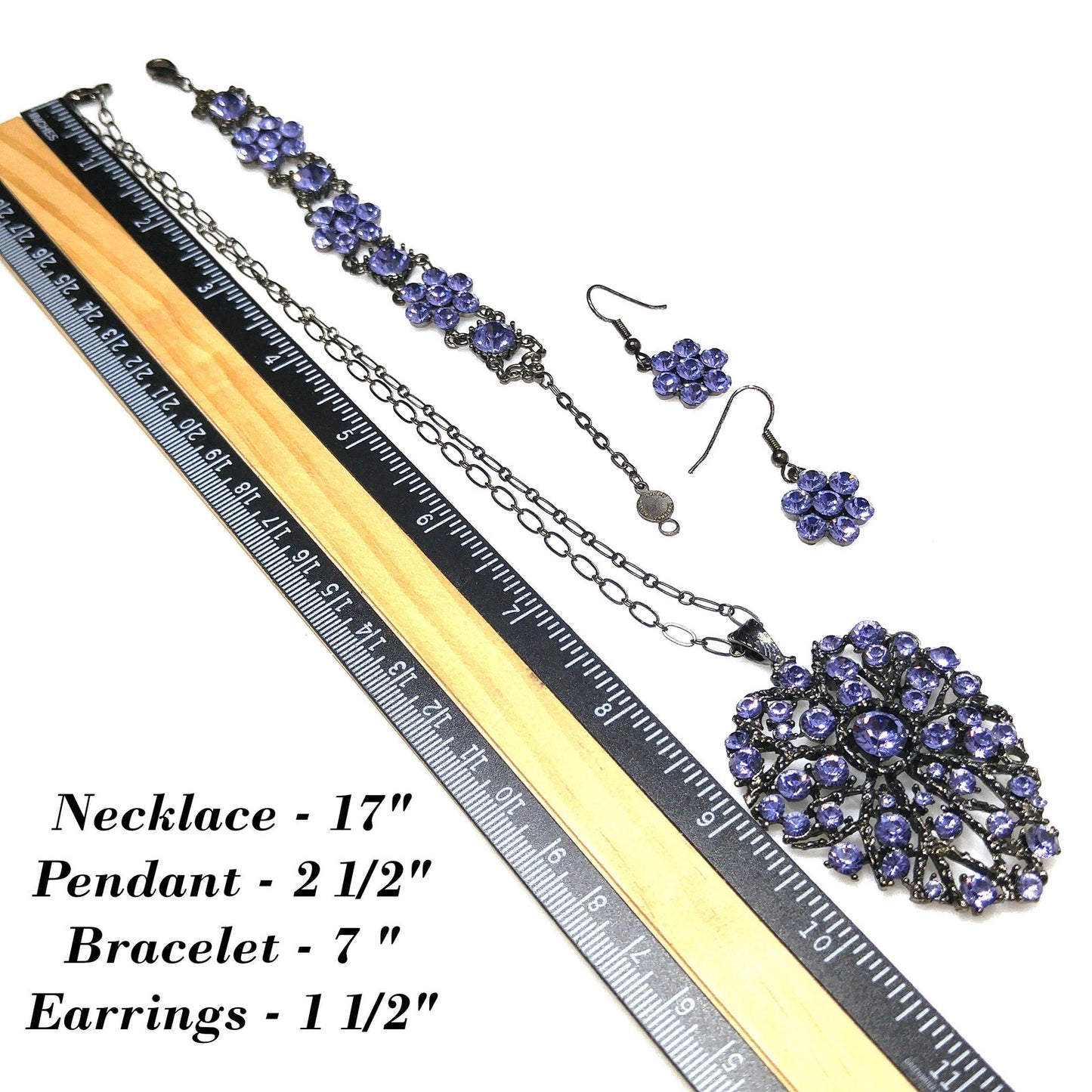 Austrian Crystal Lavender Necklace Bracelet Earrings Set, Ear Wire Earrings, Vintage Jewelry