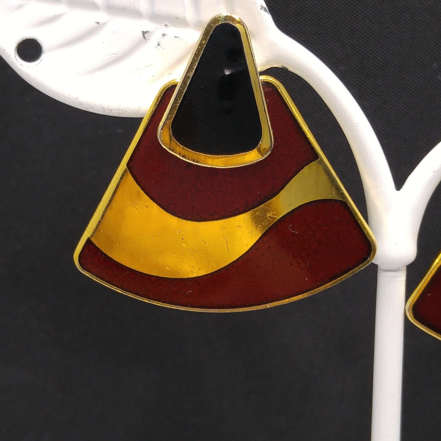 Laurel Burch Black Red 2 in 1 Earrings, Gold Plated, 1980s Vintage Jewelry