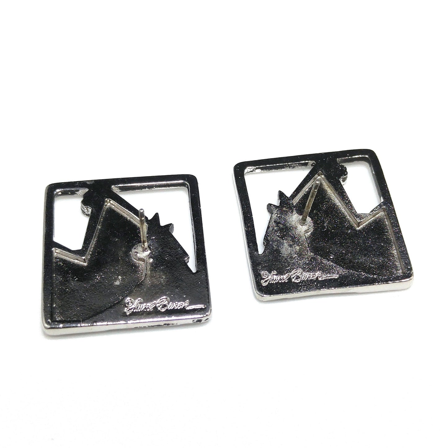 Vintage Laurel Burch Stallion Horse Post Earrings, Rhodium Plated