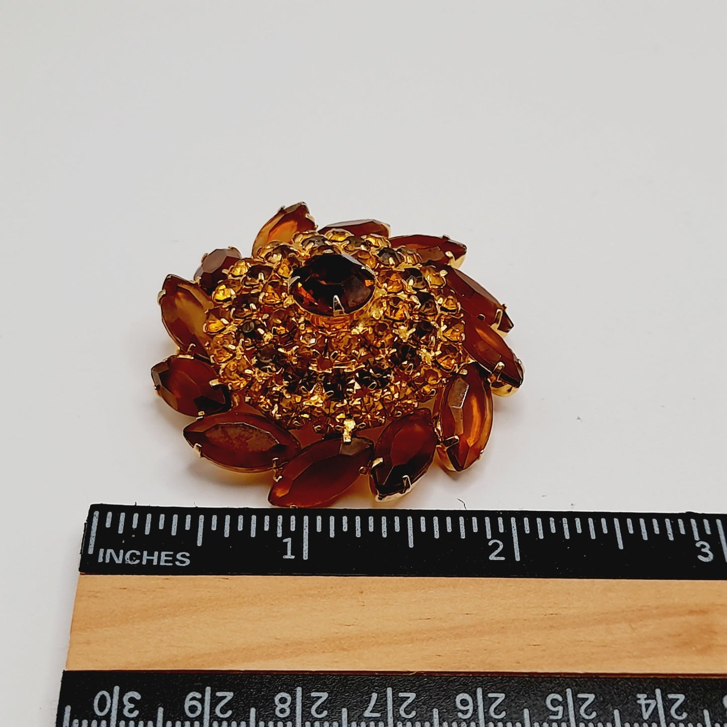 Vintage 1960s Domed Topaz Rhinestone Brooch - Juliana Style - 2 Inches