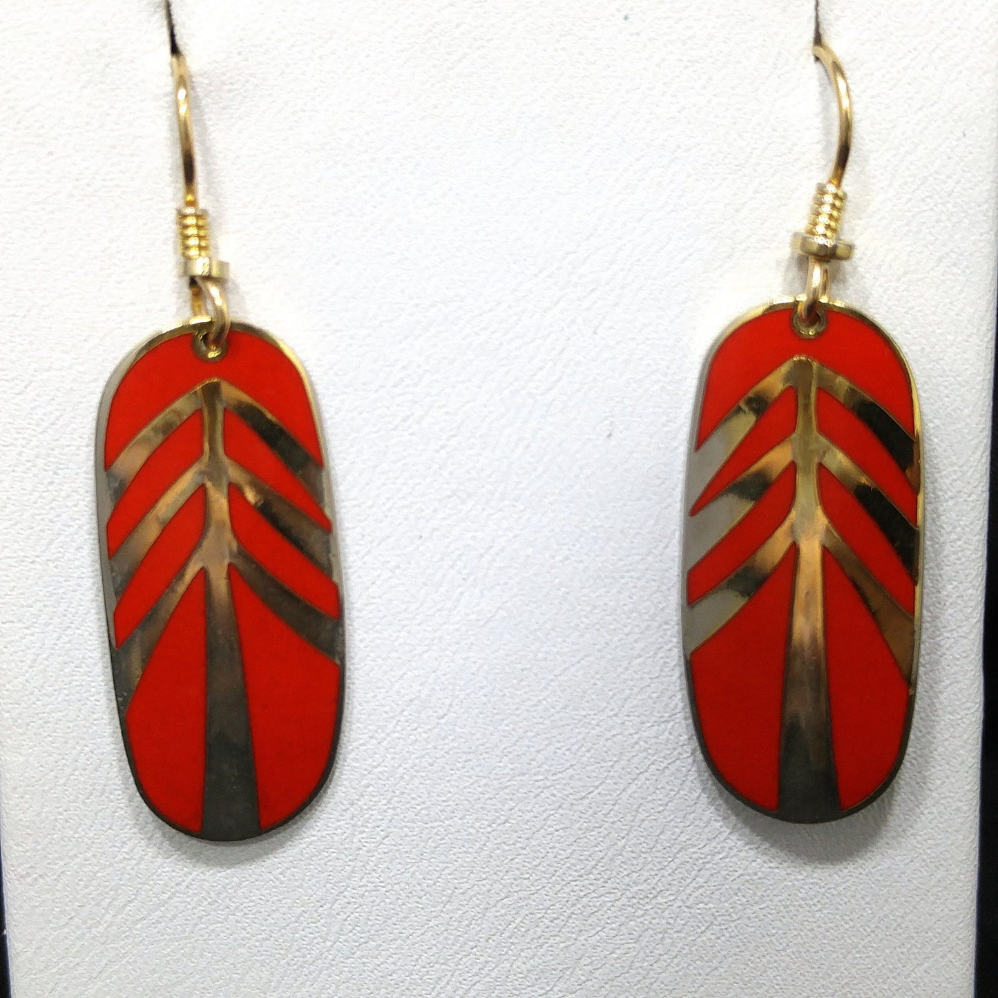 Vintage Laurel Burch "Tahoe Arrow" Earrings, Bright Red Enamel, Gold Plated