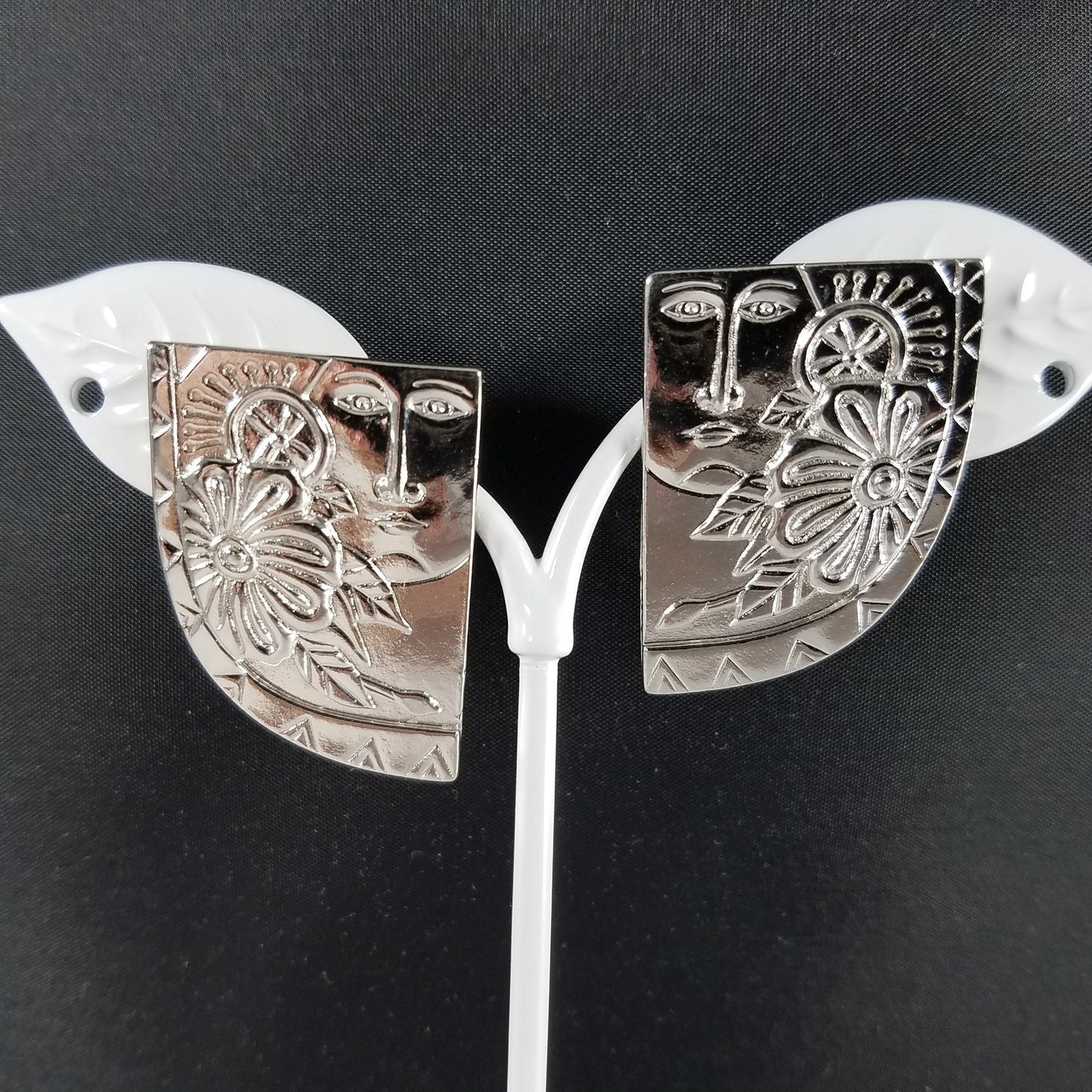 Vintage Laurel Burch Blossoming Woman Earrings, Rhodium Plated, 1990s