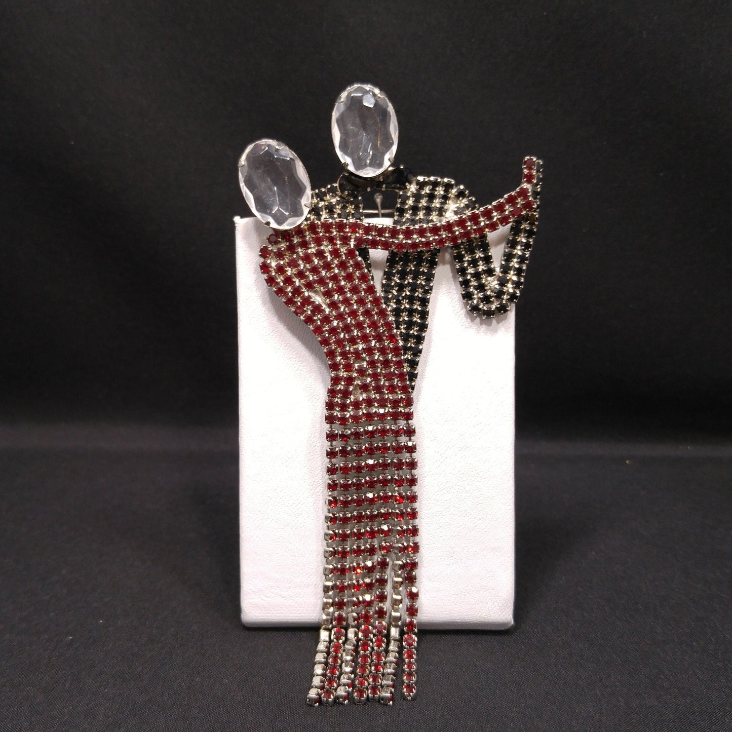 Dancing Couple Rhinestone Brooch, Dangling Fringe Dress, 1950s Vintage Jewelry