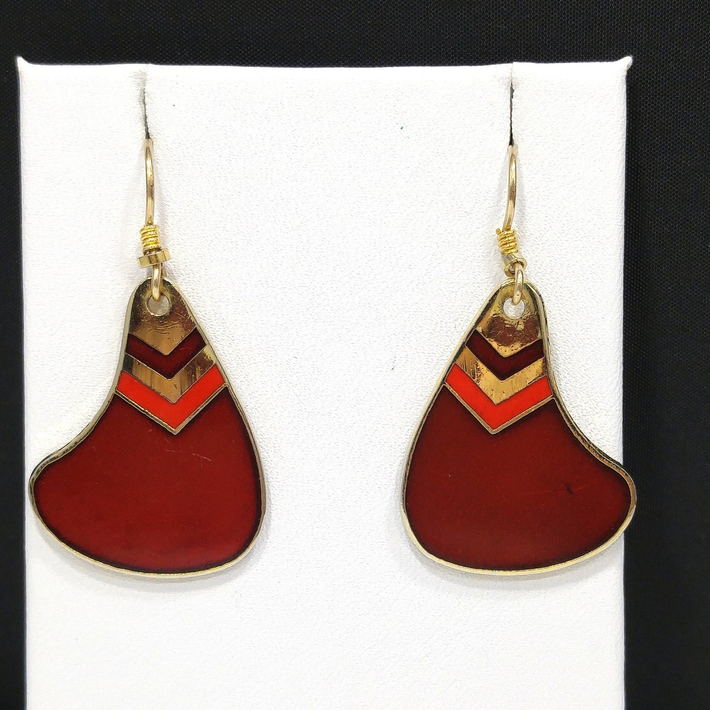 Vintage Laurel Burch Red & Gold Earrings, Red Enamel, Gold Cloisonné, 1980s