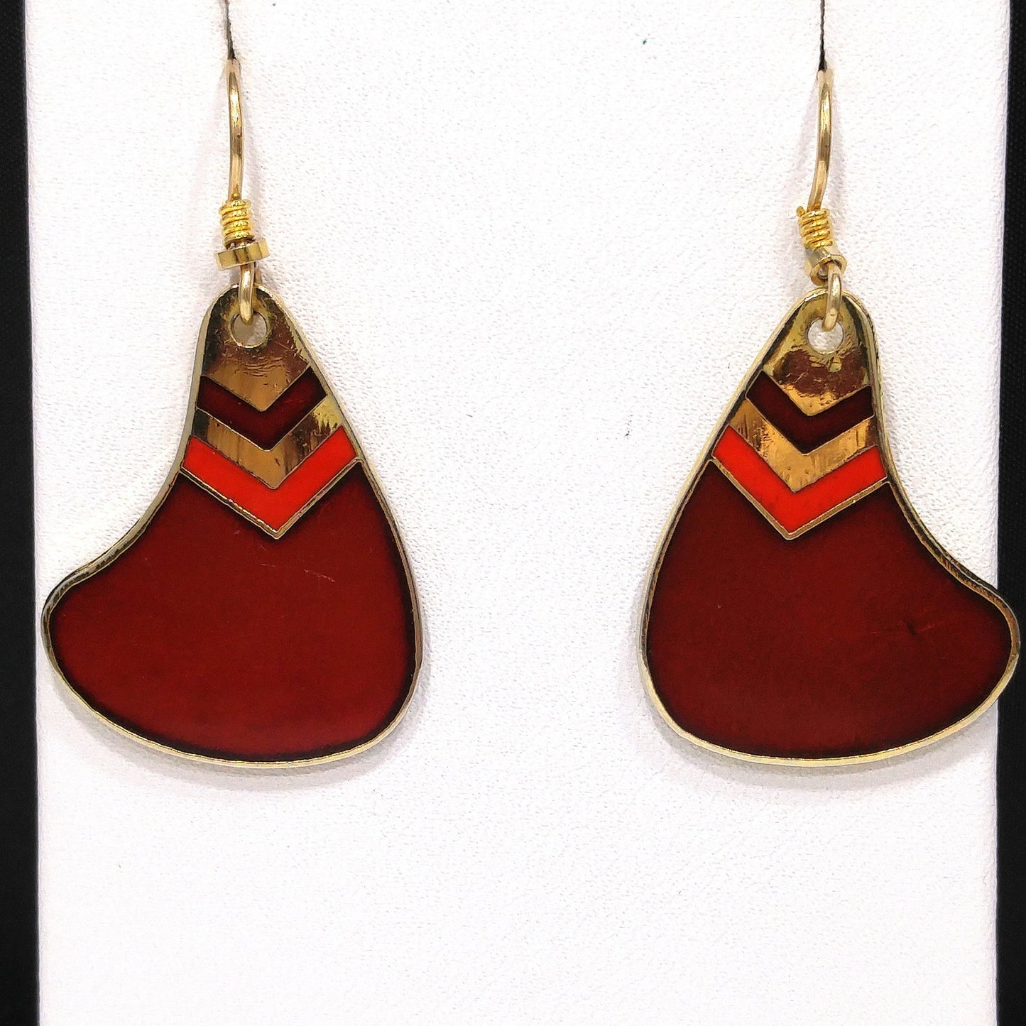 Vintage Laurel Burch Red & Gold Earrings, Red Enamel, Gold Cloisonné, 1980s