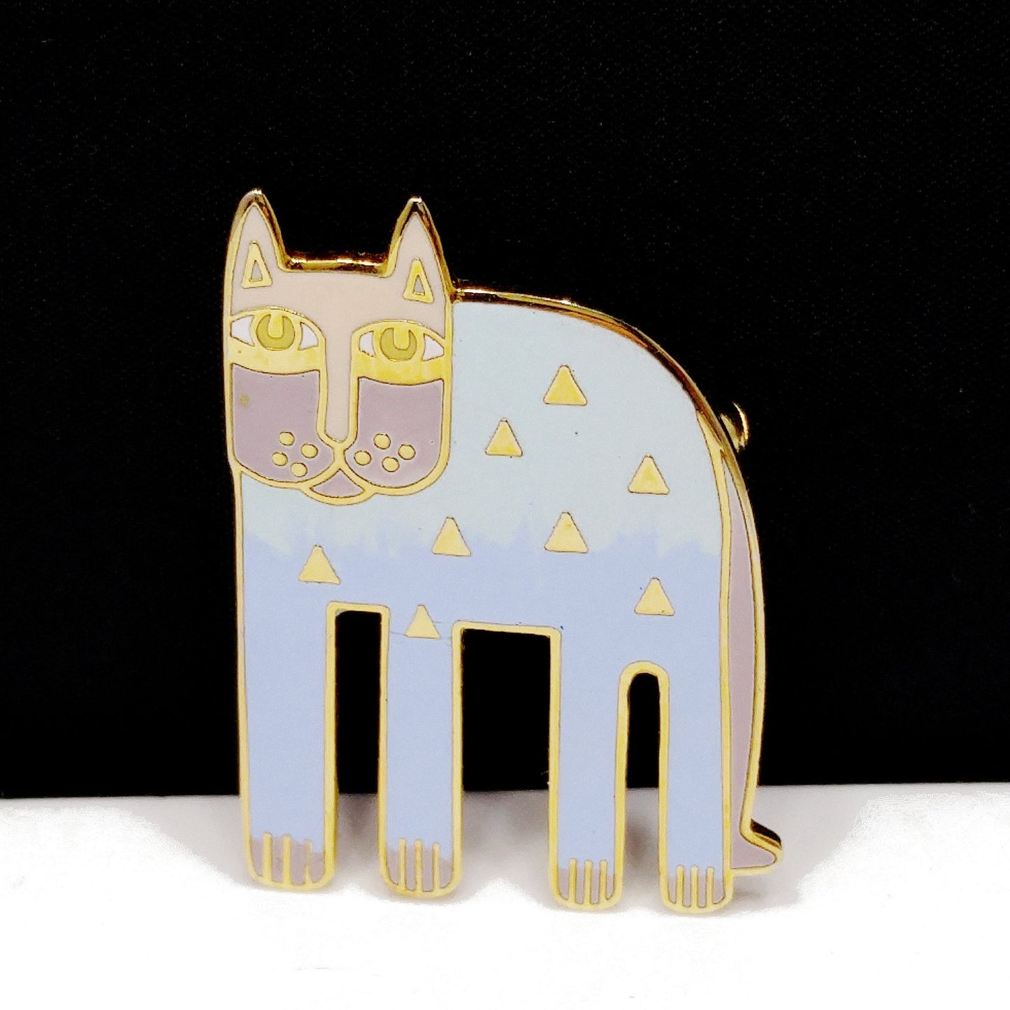 Laurel Burch "Alexander's Animal" Cat Brooch, Pastel Enamel, Gold Plated, 1980s Vintage Jewelry
