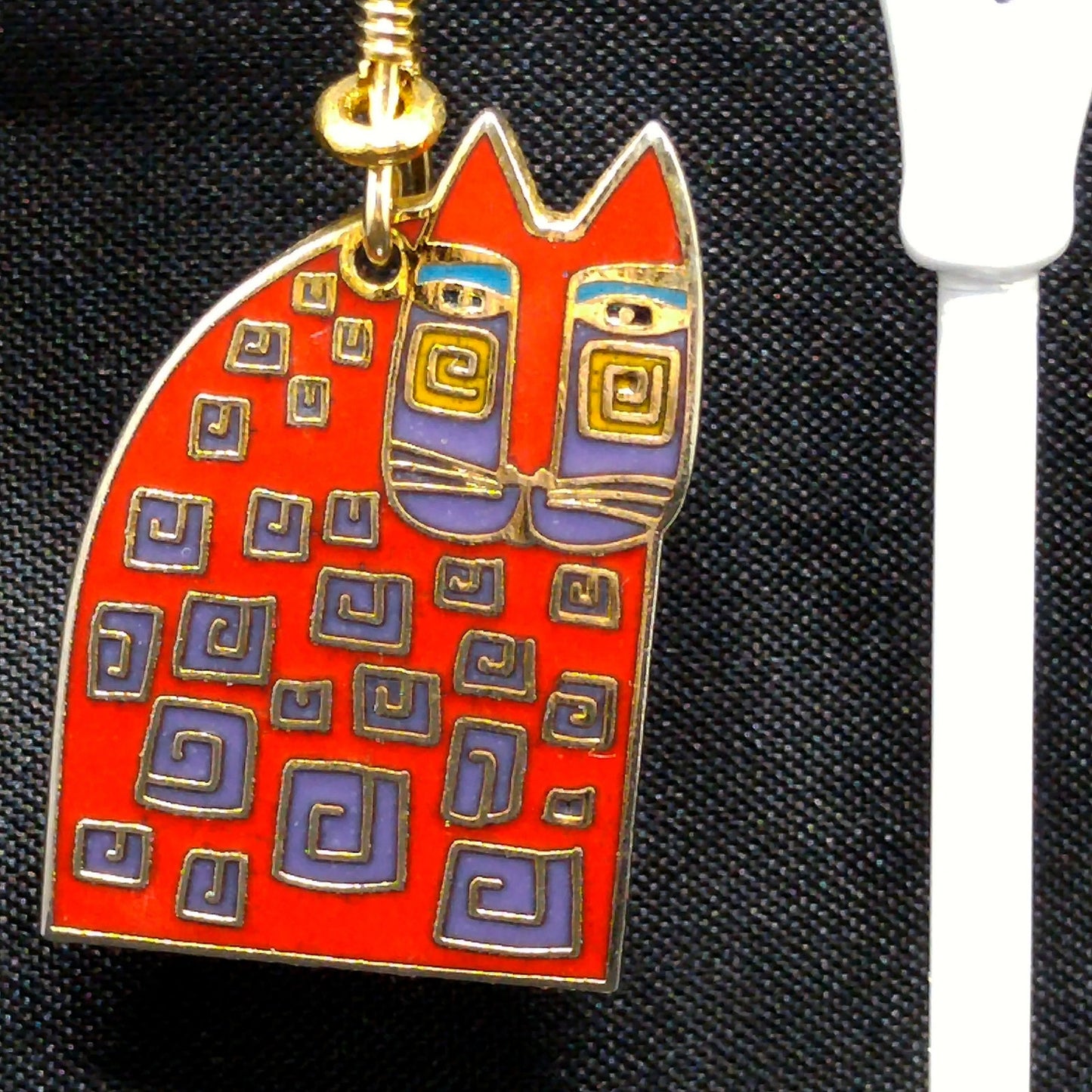 Laurel Burch "Red Cat" Earrings, Gold Plated, Red Enamel, 1980s Vintage Jewelry