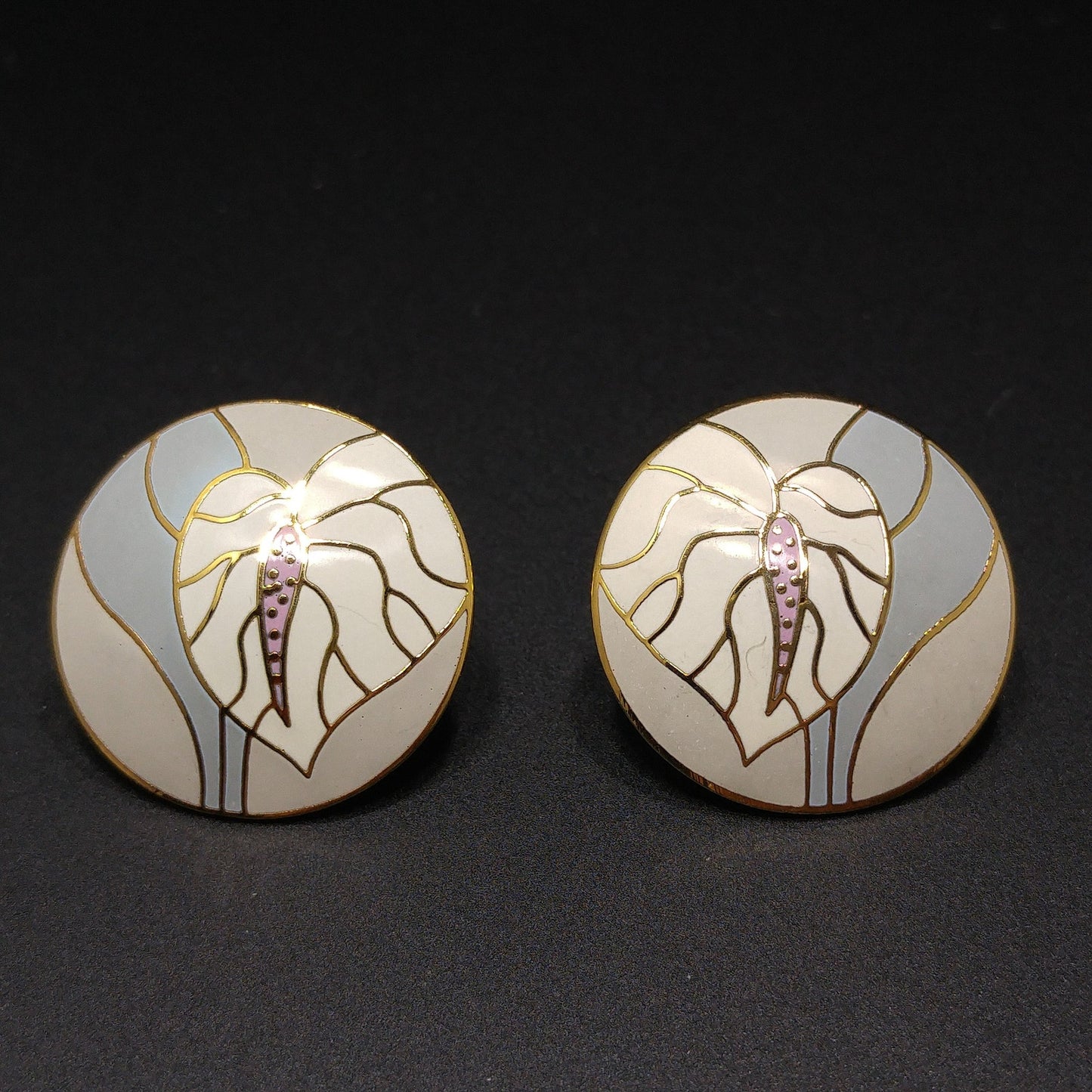 Laurel Burch Antherium Floral Post Earrings, Gold Plated, 1980s Vintage Jewelry