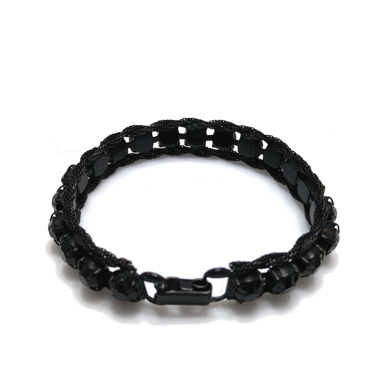 Weiss Black Japanned Bracelet, Black Rhinestones, 1950s Vintage Jewelry
