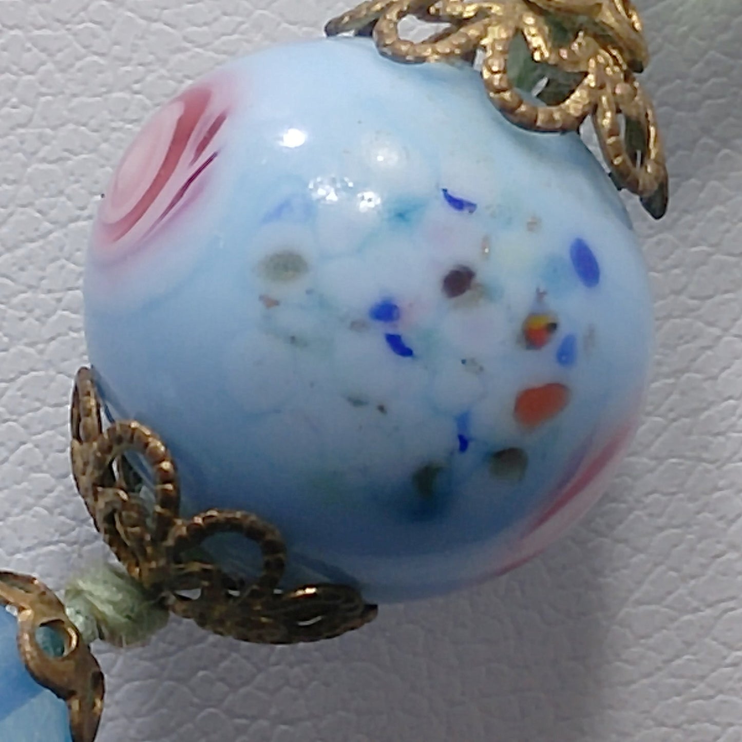 Murano Bead Hand Knotted Necklace, Three Wedding Cake Beads, 1950s Vintage Jewelry