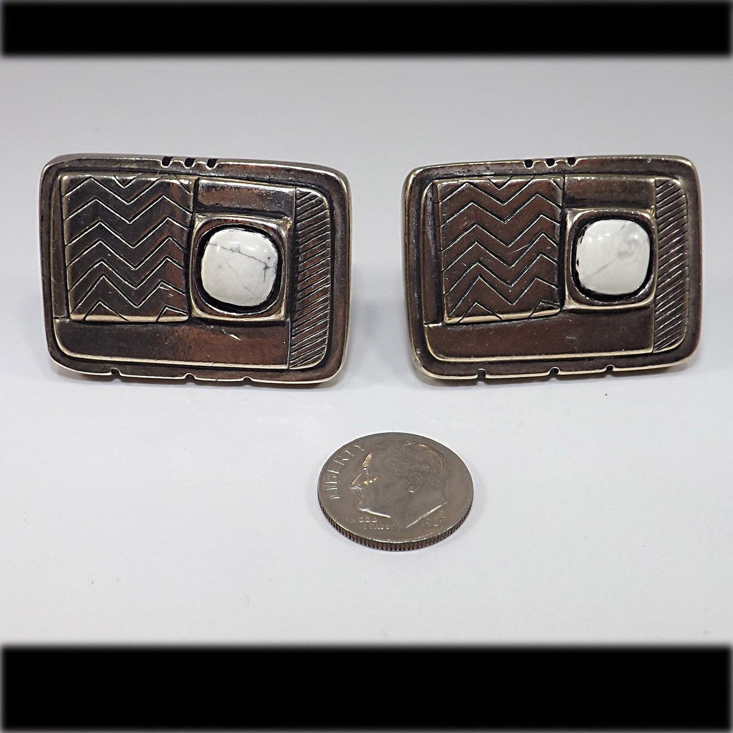 Laurel Burch Silver Clip Earrings White Magnesite Stone Vintage 1980s Rare
