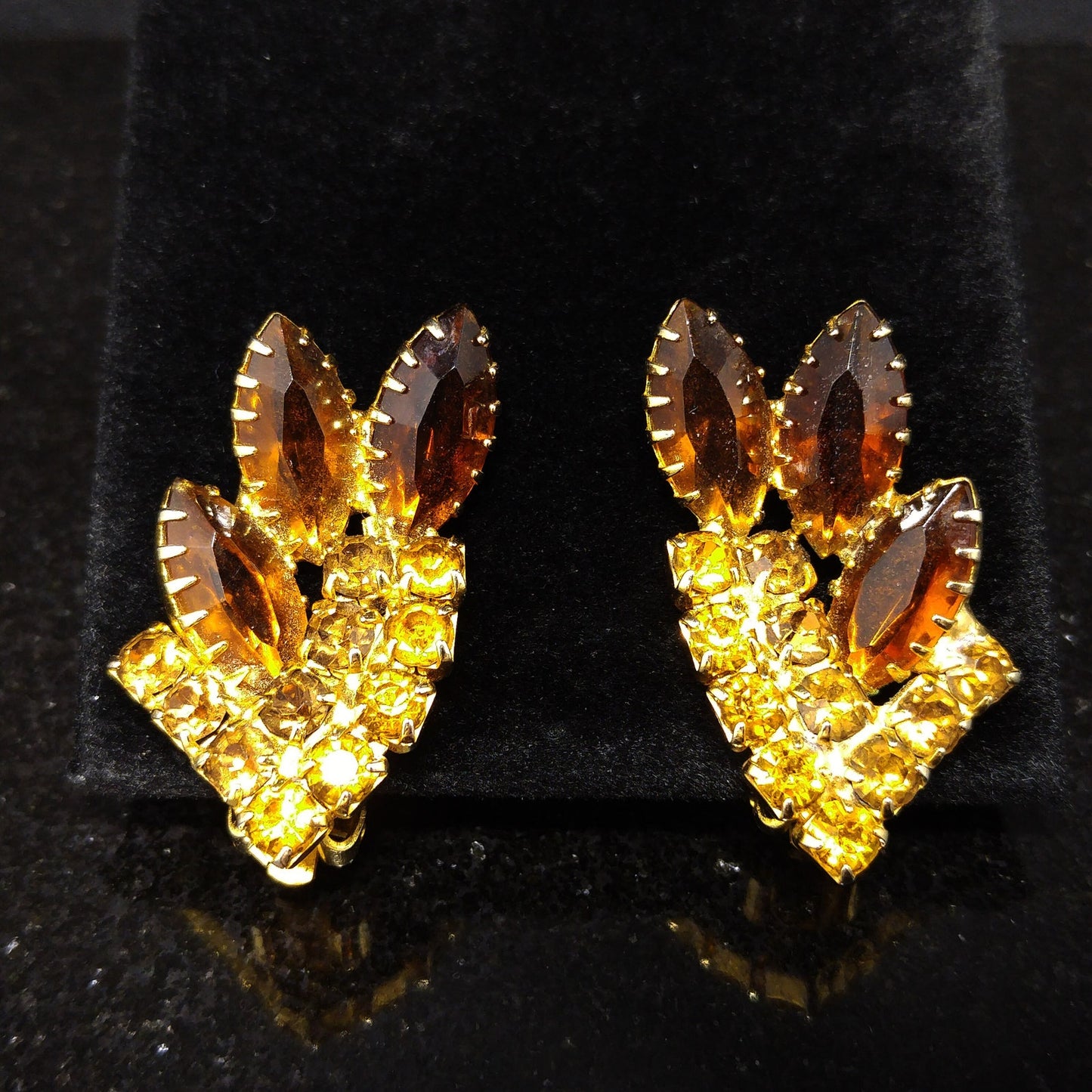 Domed Topaz Rhinestone Brooch & Earrings Set, Gold Plated, 1960s