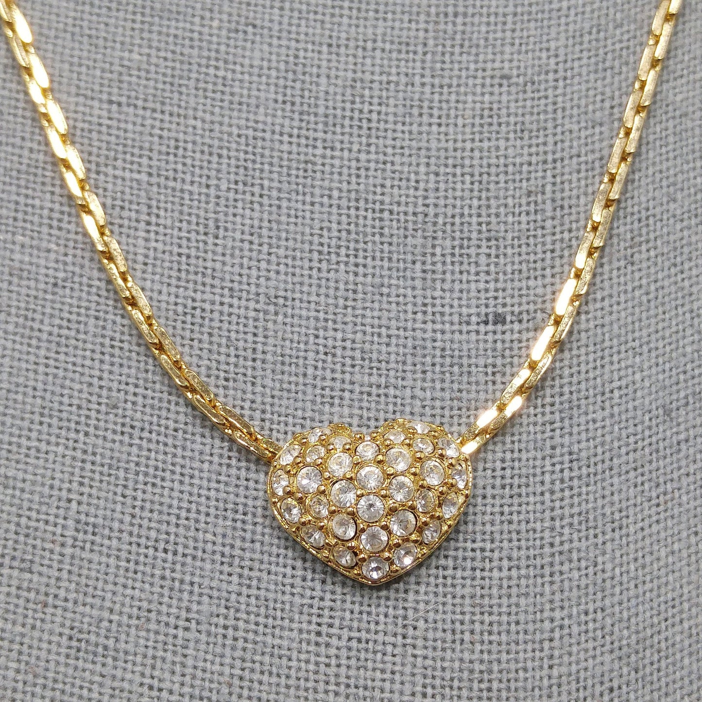 Swarovski Swan Logo Heart Necklace, Pavé Rhinestones, Gold Plated, 1990s Vintage