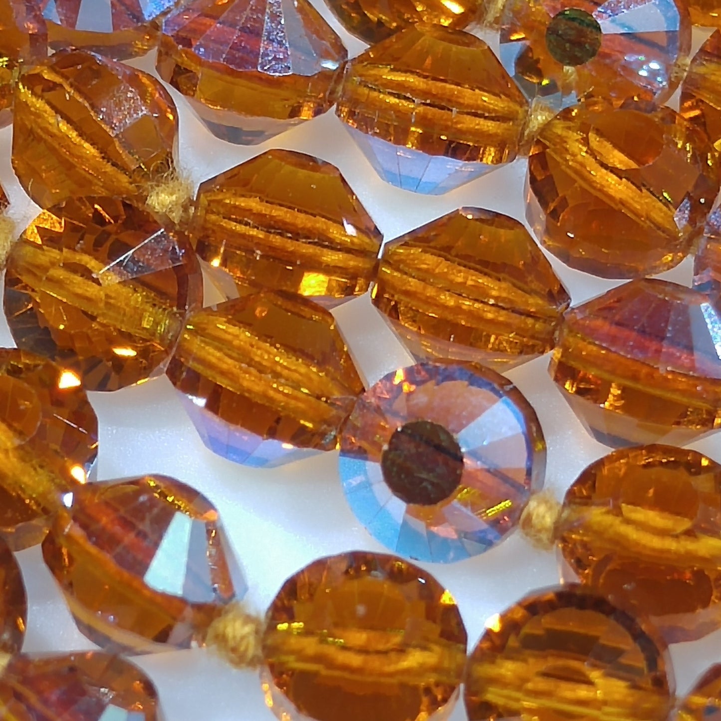 Topaz Austrian Crystal Beaded Necklace, 60 Inches, Aurora Borealis, 1960s Vintage Jewelry
