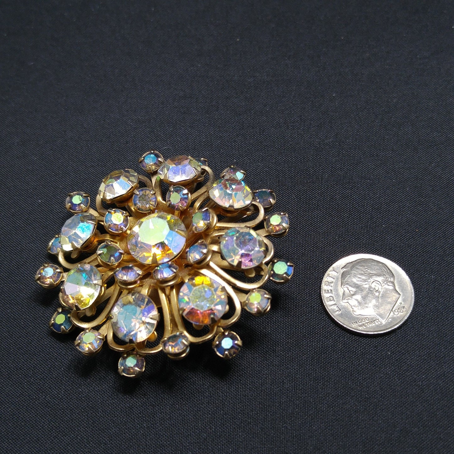 Aurora Borealis Rhinestones Brooches, Mid Century, 1950s Vintage Jewelry