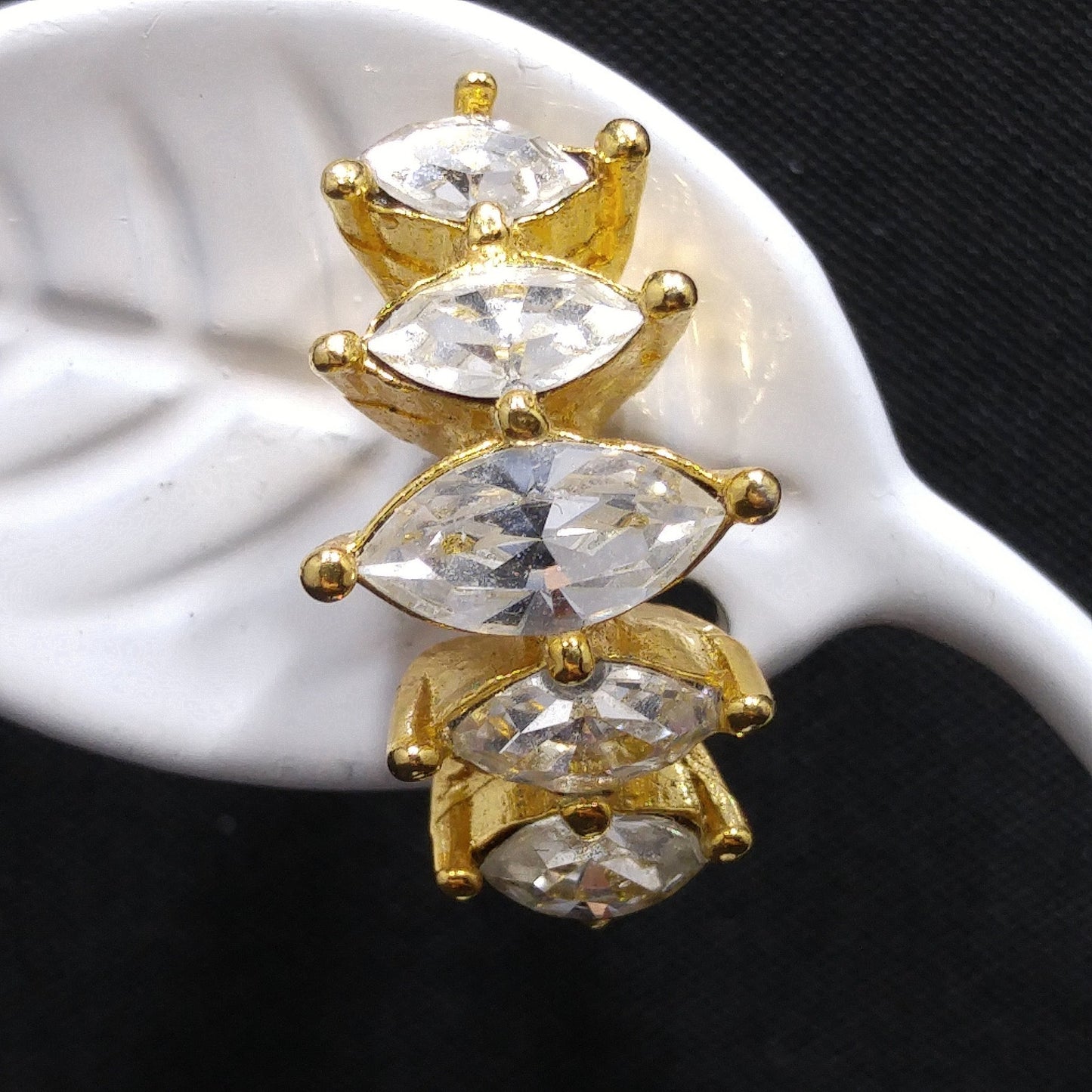Christian Dior Half Hoop Marquise Cut Rhinestone Clip Earrings, 1970s Vintage Jewelry