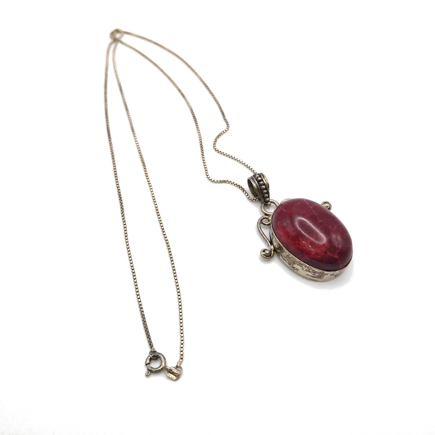 Gemstone Spinel Pendant Necklace, Italy 925 Chain, 24 Inches, Vintage Jewelry