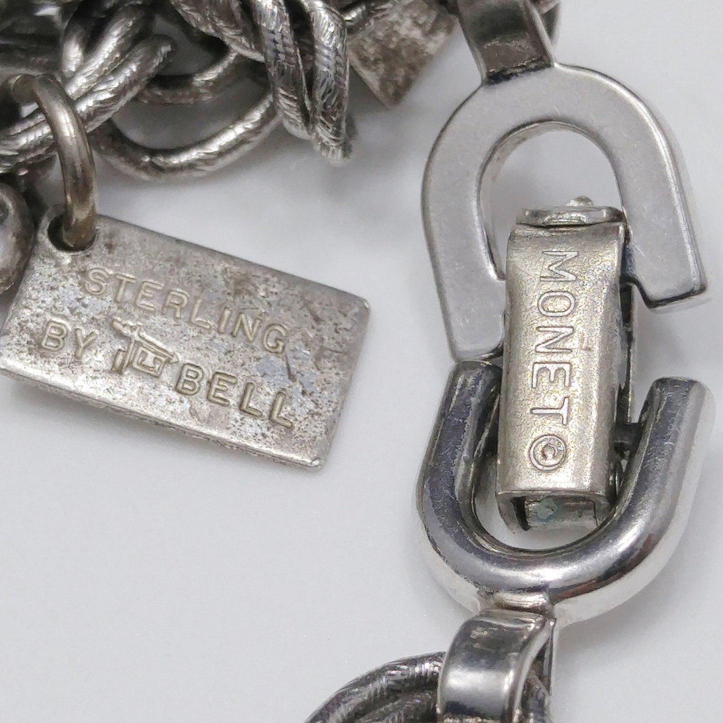 Monet Charm Bracelet, Sterling Gemstone Charms, 1960s Vintage Jewelry