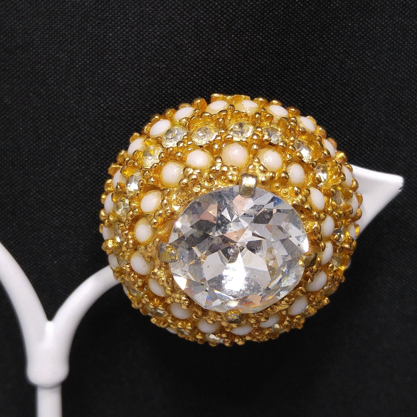 Vintage Hattie Carnegie Large Rhinestone Clip Earrings, Gold Plated, 1960s