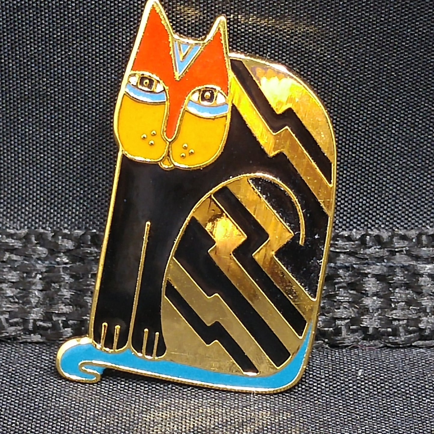 Laurel Burch "Fantasticat" Cat Brooch, Cloisonne Gold Plate, Enamel Pin, 1980s Vintage Jewelry