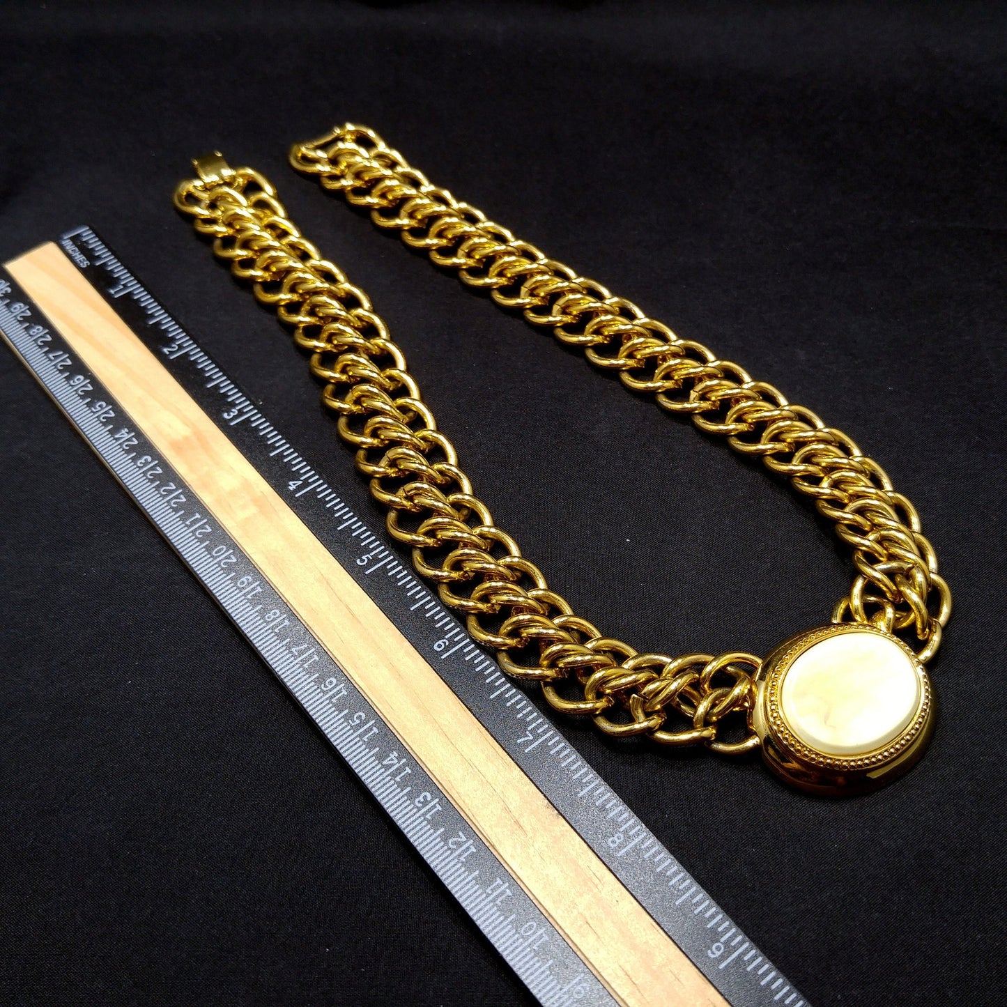 Vintage Monet Necklace, Faux Stone Lucite Pendant, 22K Gold Plated, 18" Length, 1980s Vintage Jewelry