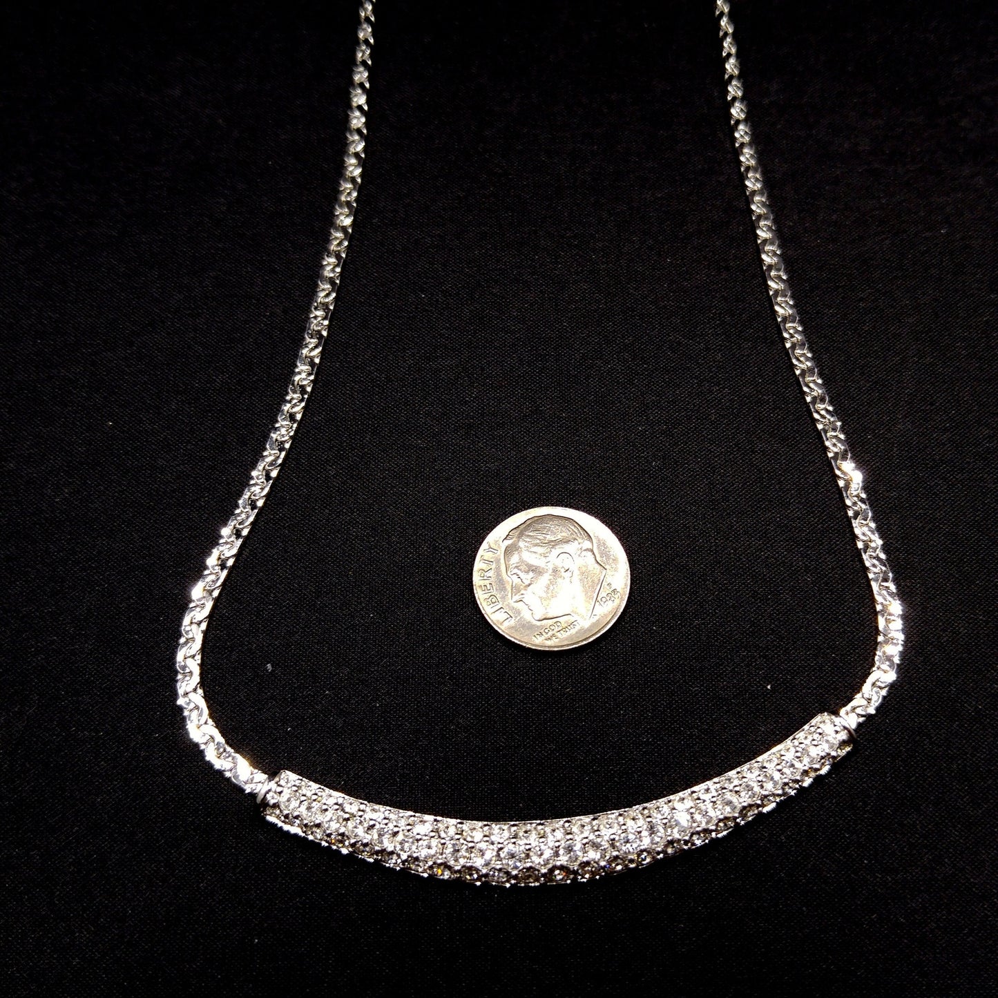 Vintage Swarovski Necklace – Rhodium Plated Pavé Clear Rhinestones, 1990s