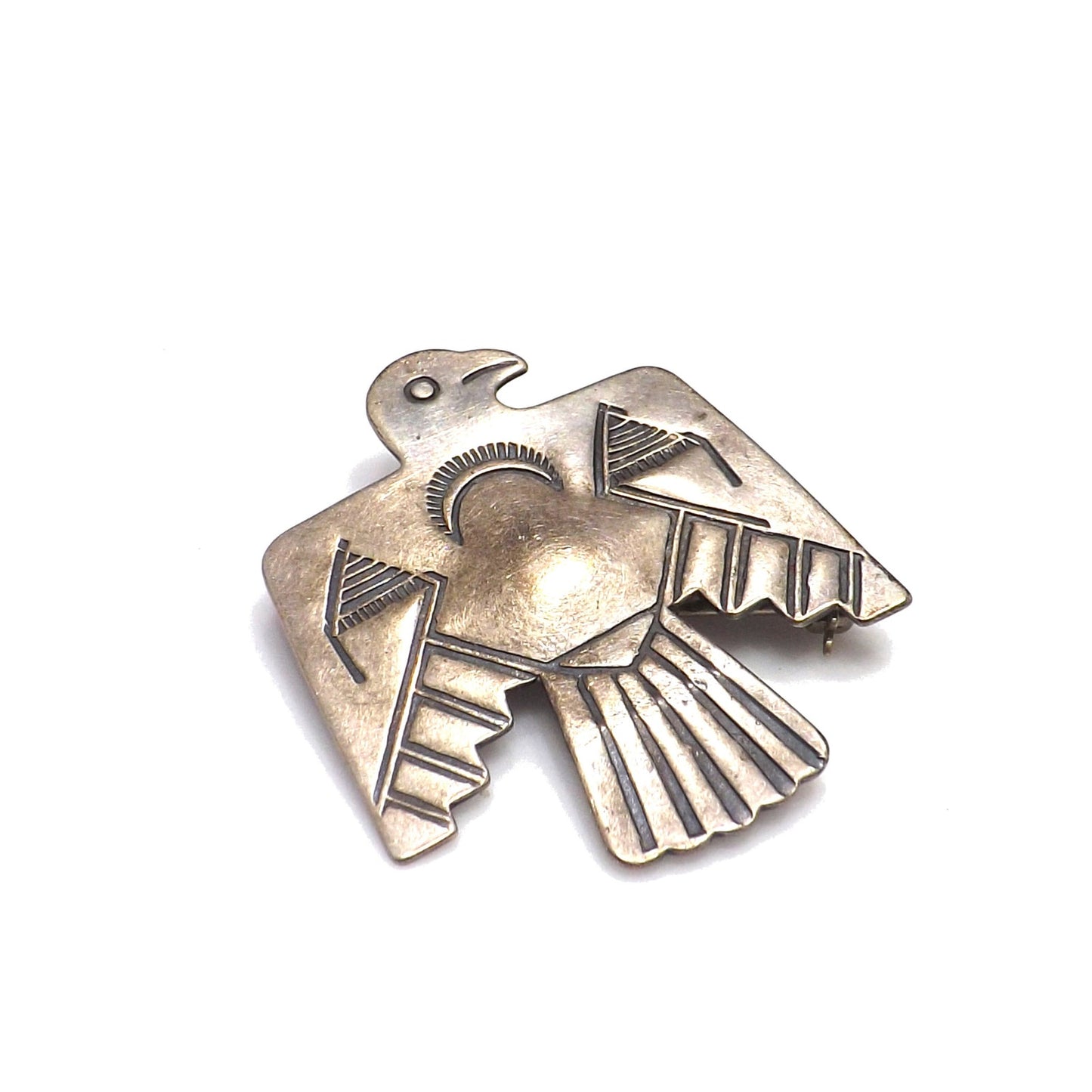 Thunderbird IH Coin Silver Brooch, Indian Handcrafts Shop Trademark, Vintage Jewelry Pin