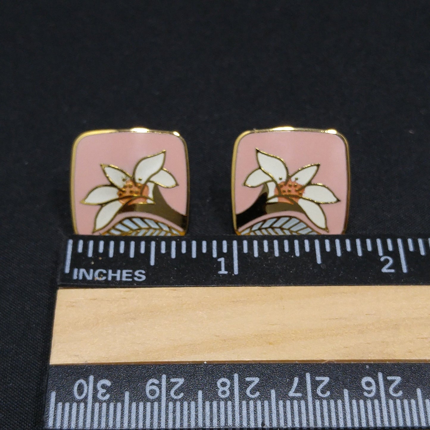 Vintage Laurel Burch "Wild Lily" Pink Post Earrings, Cloisonne Gold Plated