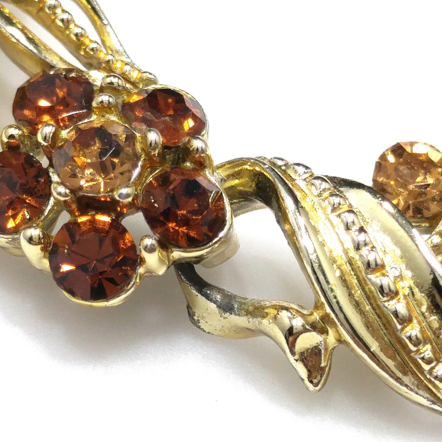 Lisner Topaz Rhinestone Floral Choker Necklace, Gold Plated, 1950s Vintage Jewelry