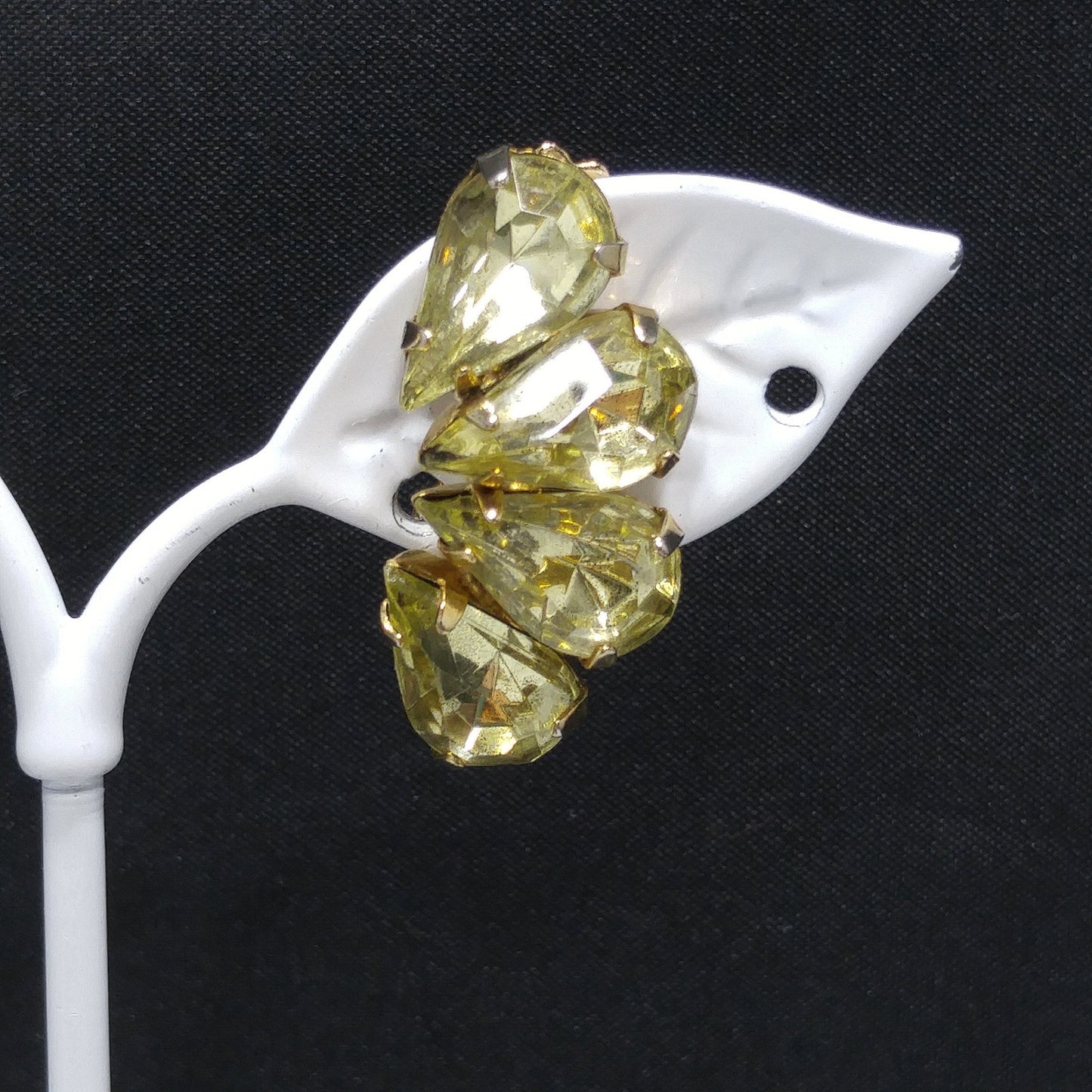 Jonquil Teardrop Rhinestone Brooch & Earrings, Gold Plated, 1950s Vintage Jewelry