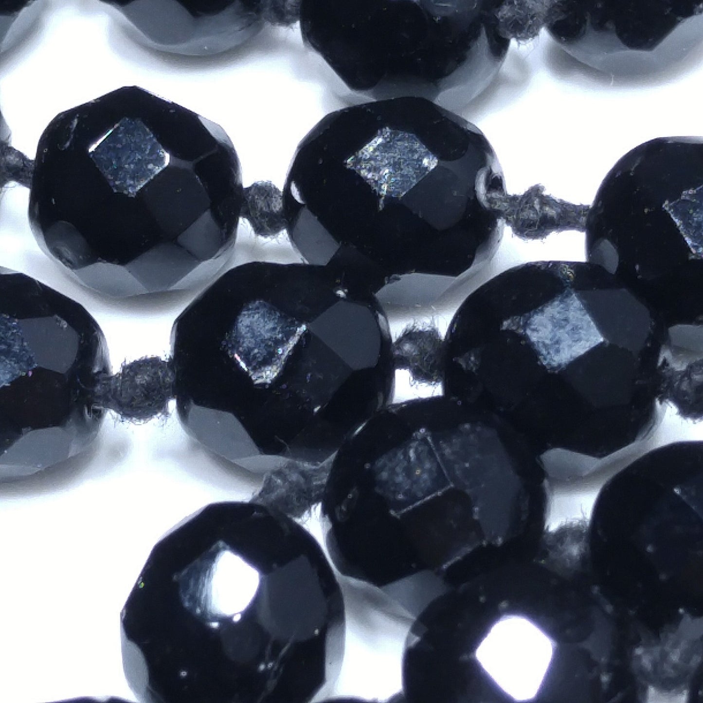 Black Crystal Beaded Necklace, Made in Austria, Hand Knotted, 1920s Vintage