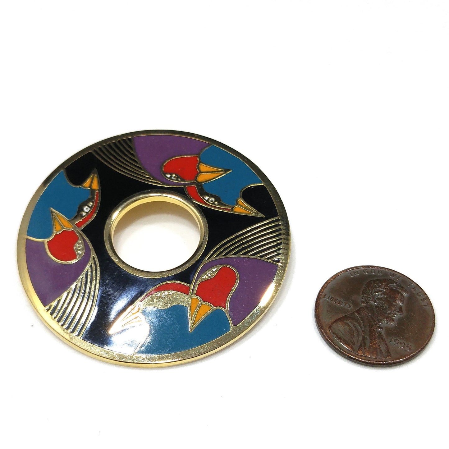 Laurel Burch "Birds of Santorini" Brooch, Cloisonné & Enamel, 1980s Vintage Jewelry
