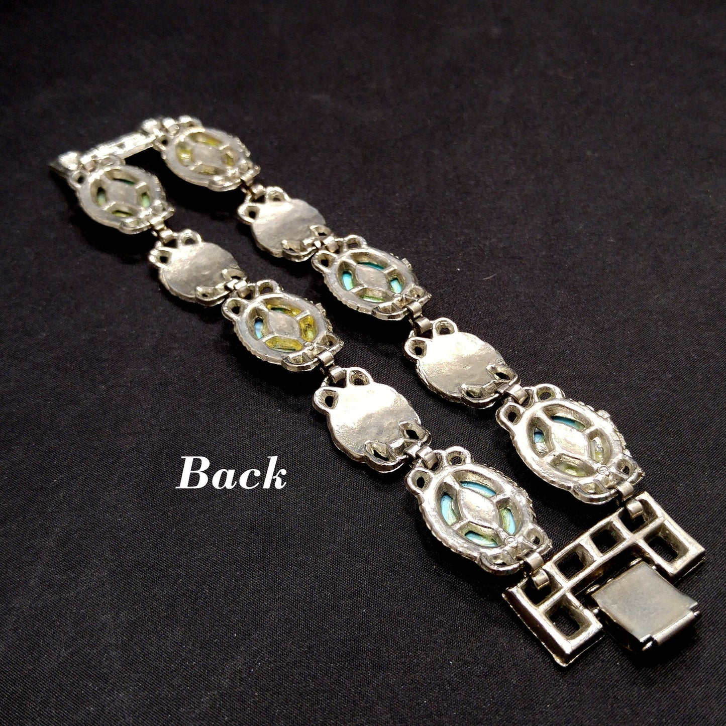 Lucite Faux Turquoise Double Strand Bracelet, Silver Leaves, 1950s Vintage Jewelry