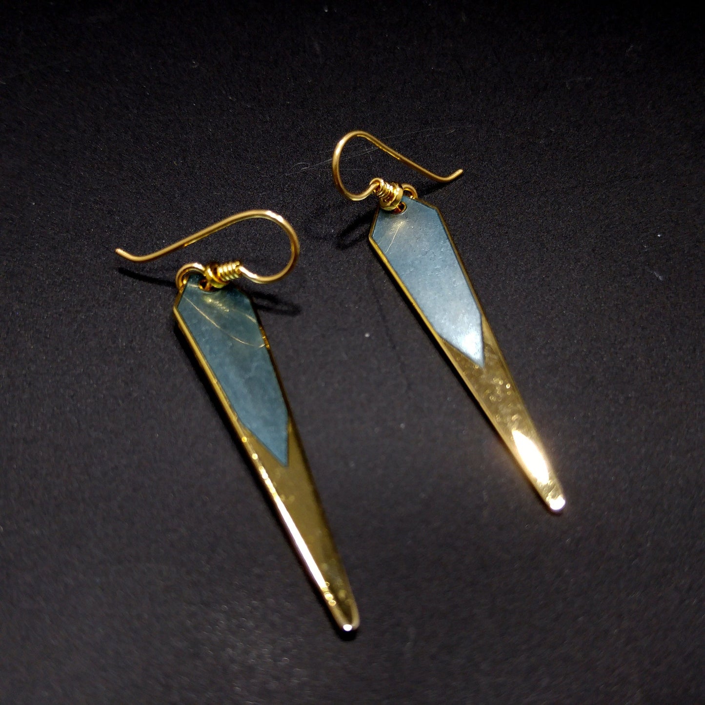 Vintage Laurel Burch Blue Long Earrings, Gold Plated