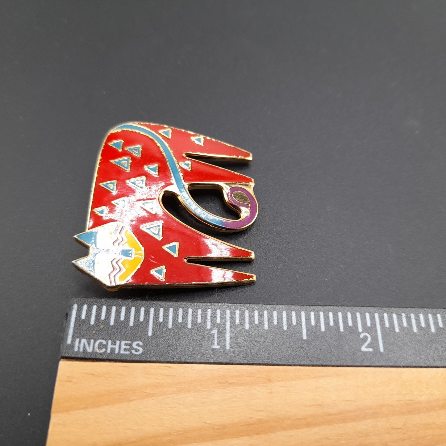 Laurel Burch "Miyo" Red Cat Brooch, Cloisonne Enamel, Gold Plated, 1980s Vintage Jewelry