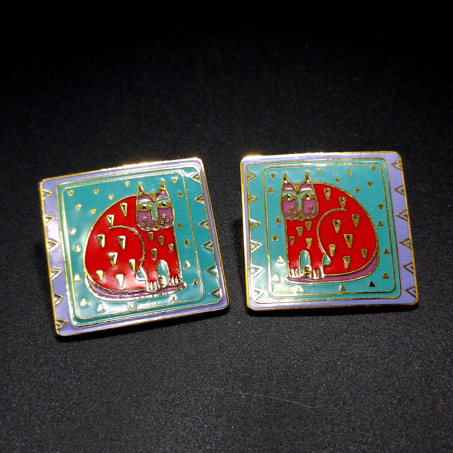 Laurel Burch "Fantastic Feline" Large Cat Post Earrings, Gold Plated, 1980s Vintage Jewelry