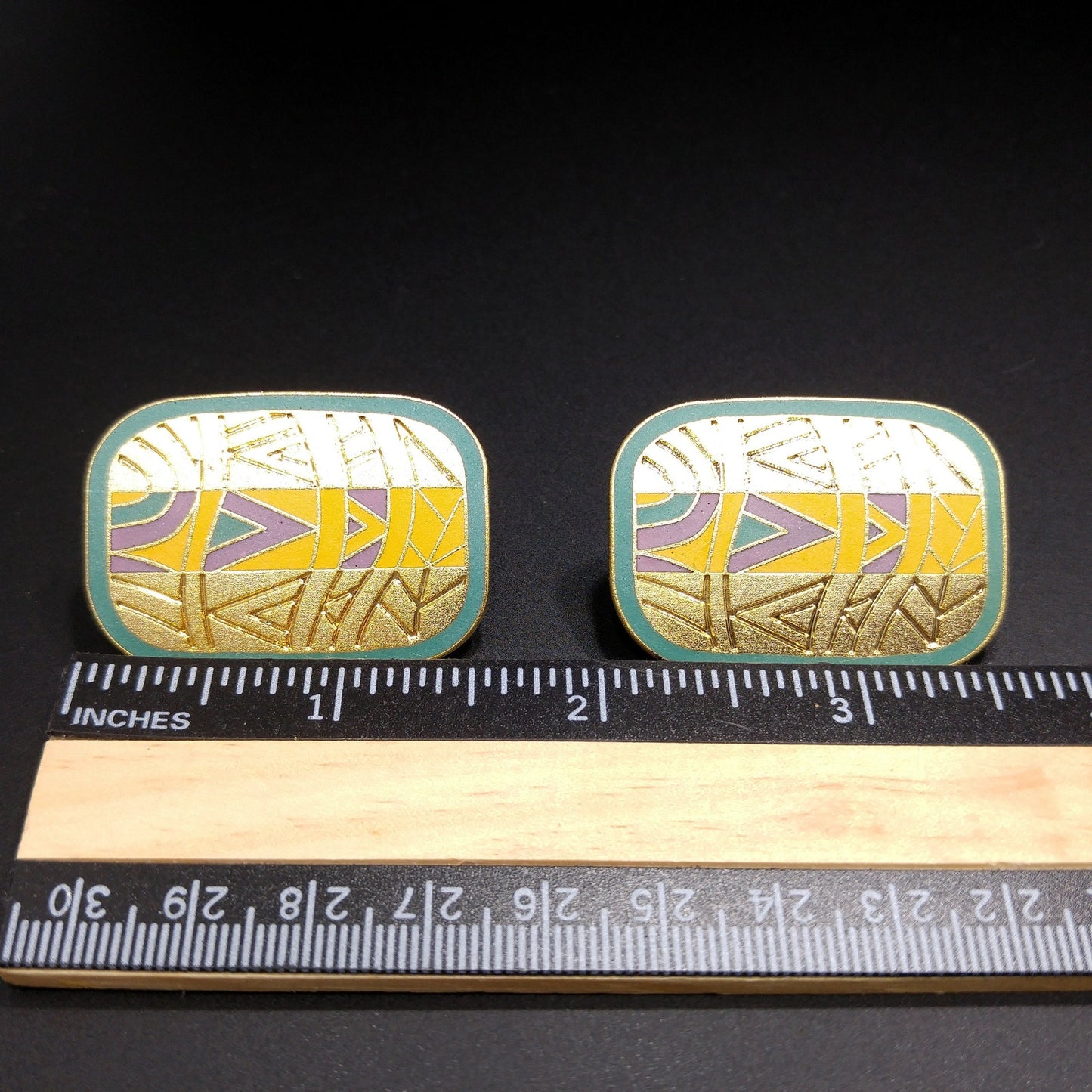 Laurel Burch "Senegal" Large Post Earrings, Cloisonné Gold Plated Enamel, 1980s Vintage Jewelry