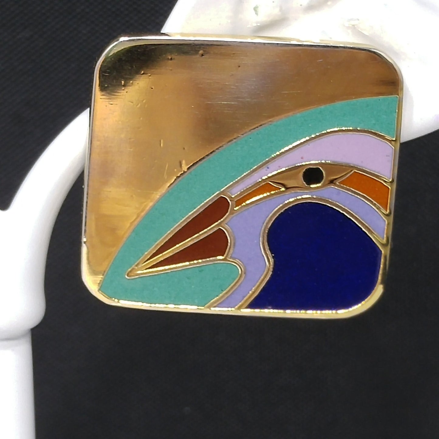 Laurel Burch Bird Post Earrings, Cloisonné Gold Plated, Enamel, 1980s Vintage