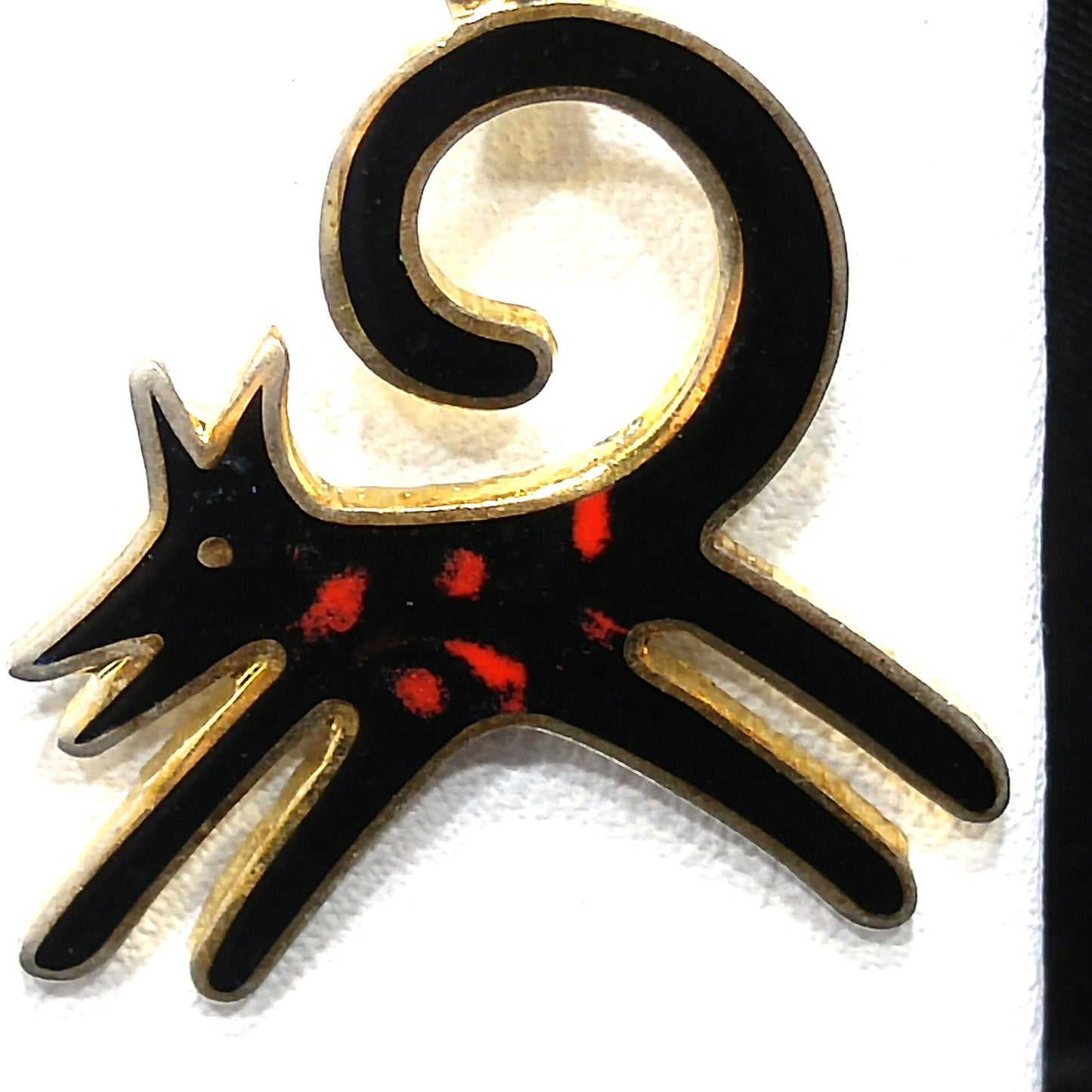 Vintage Laurel Burch Black Dog Earrings, Gold Plated, Cloisonne Enamel