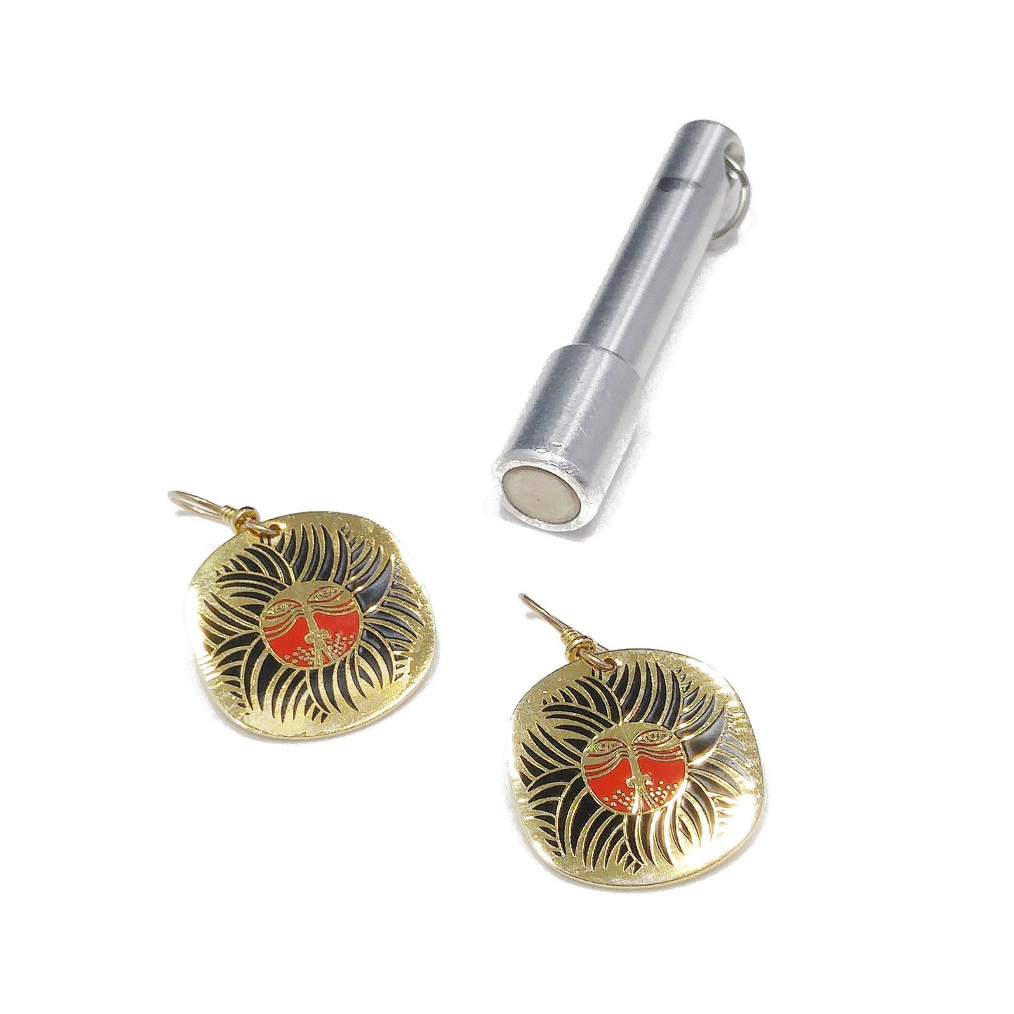 Vintage Laurel Burch "Eskimo Lion" Drop Earrings, Gold Plated