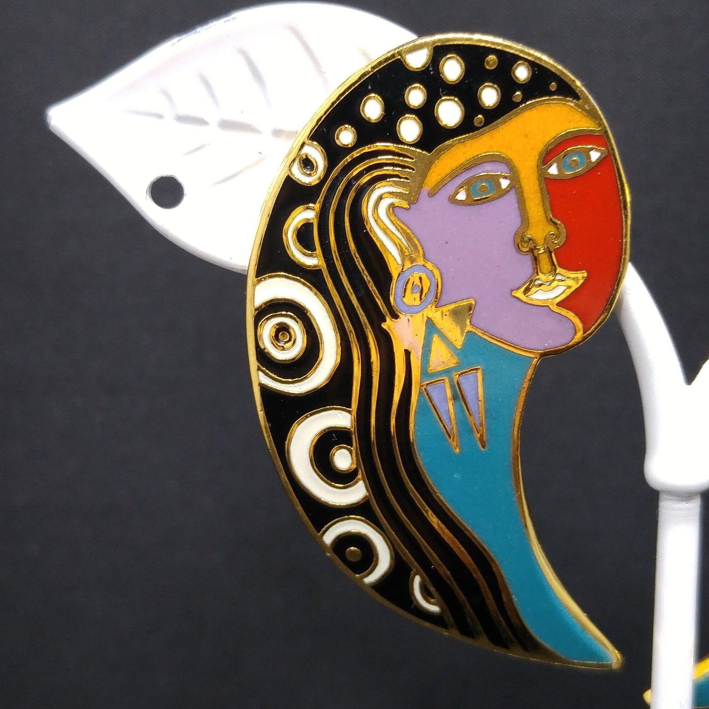 Vintage Laurel Burch "Gypsy Soul 1993" Post Earrings, Gold Plated, Enamel, 1990s