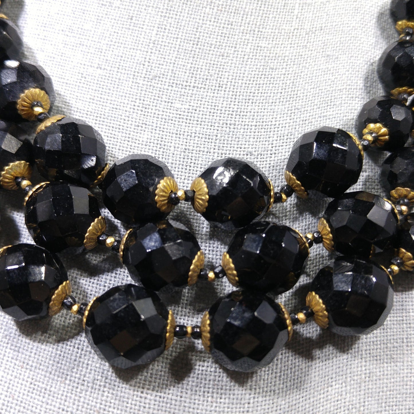 Miriam Haskell Black Beaded Necklace, Three Strands, 1960s Vintage Jewelry