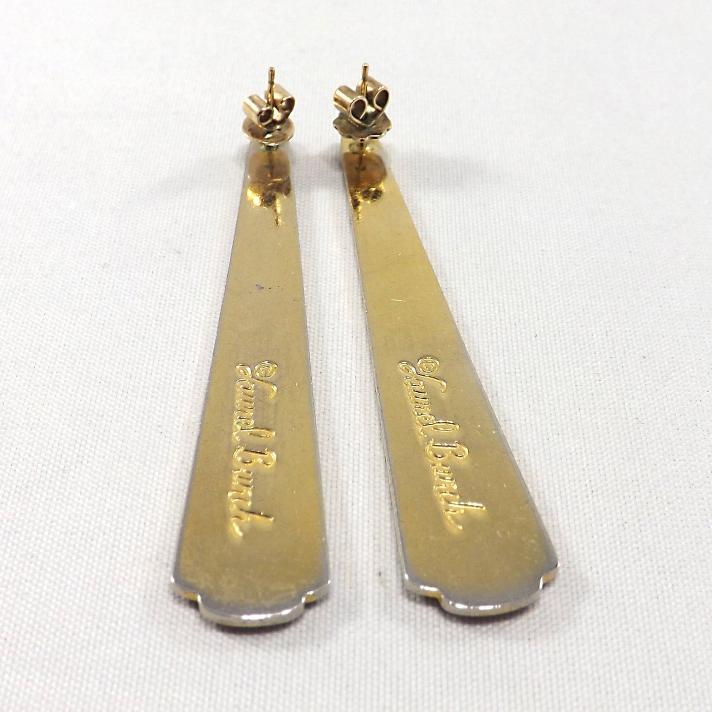 Laurel Burch Blue Enamel Long Post Earrings, Gold Plated, 1980s Vintage Jewelry