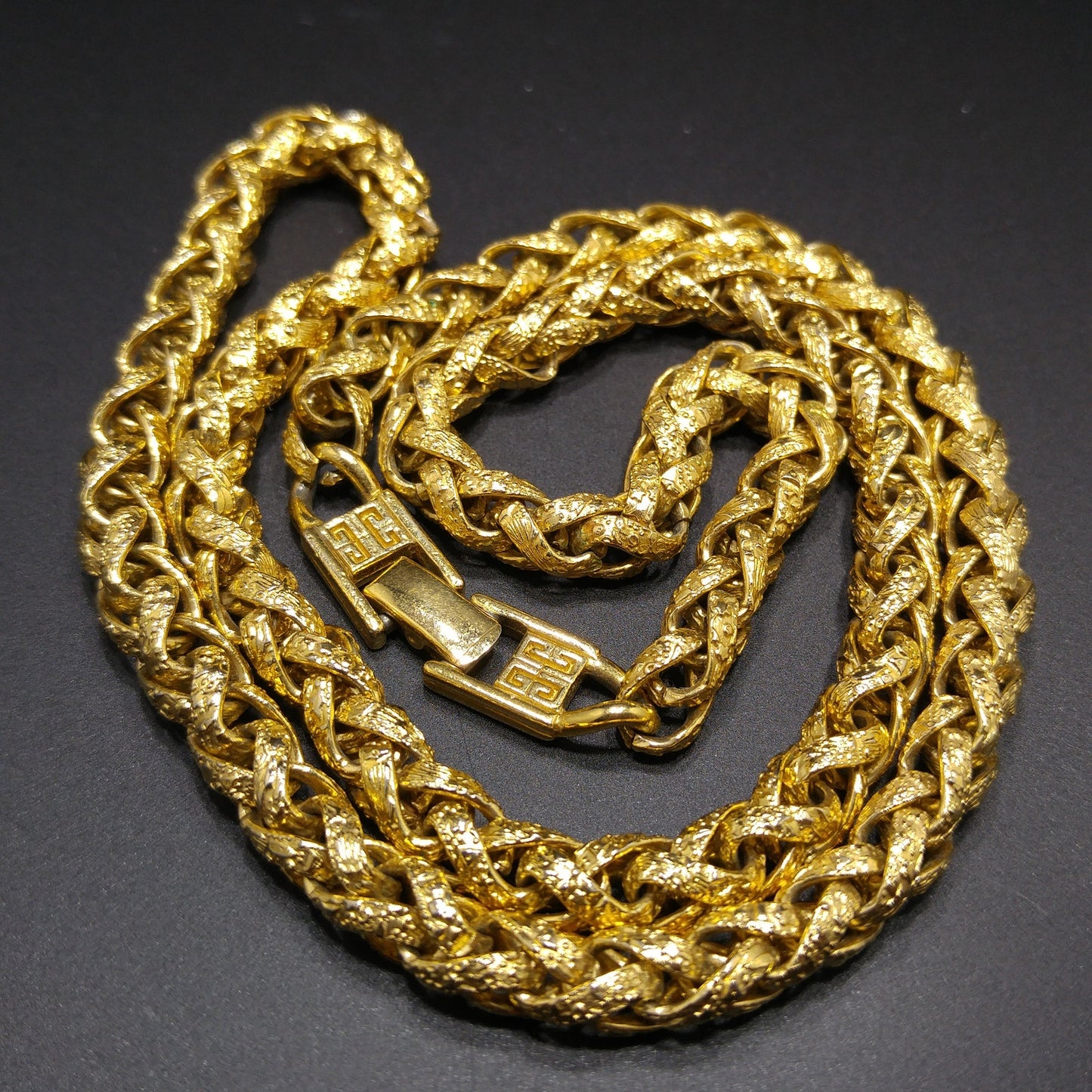 Givenchy Textured 18K Gold-plated Wheat Braid Link Chain Necklace, 24 1/2 Inches, 1980s Vintage Jewelry